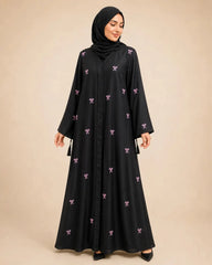 Raya Bow Embroidered Black Abaya