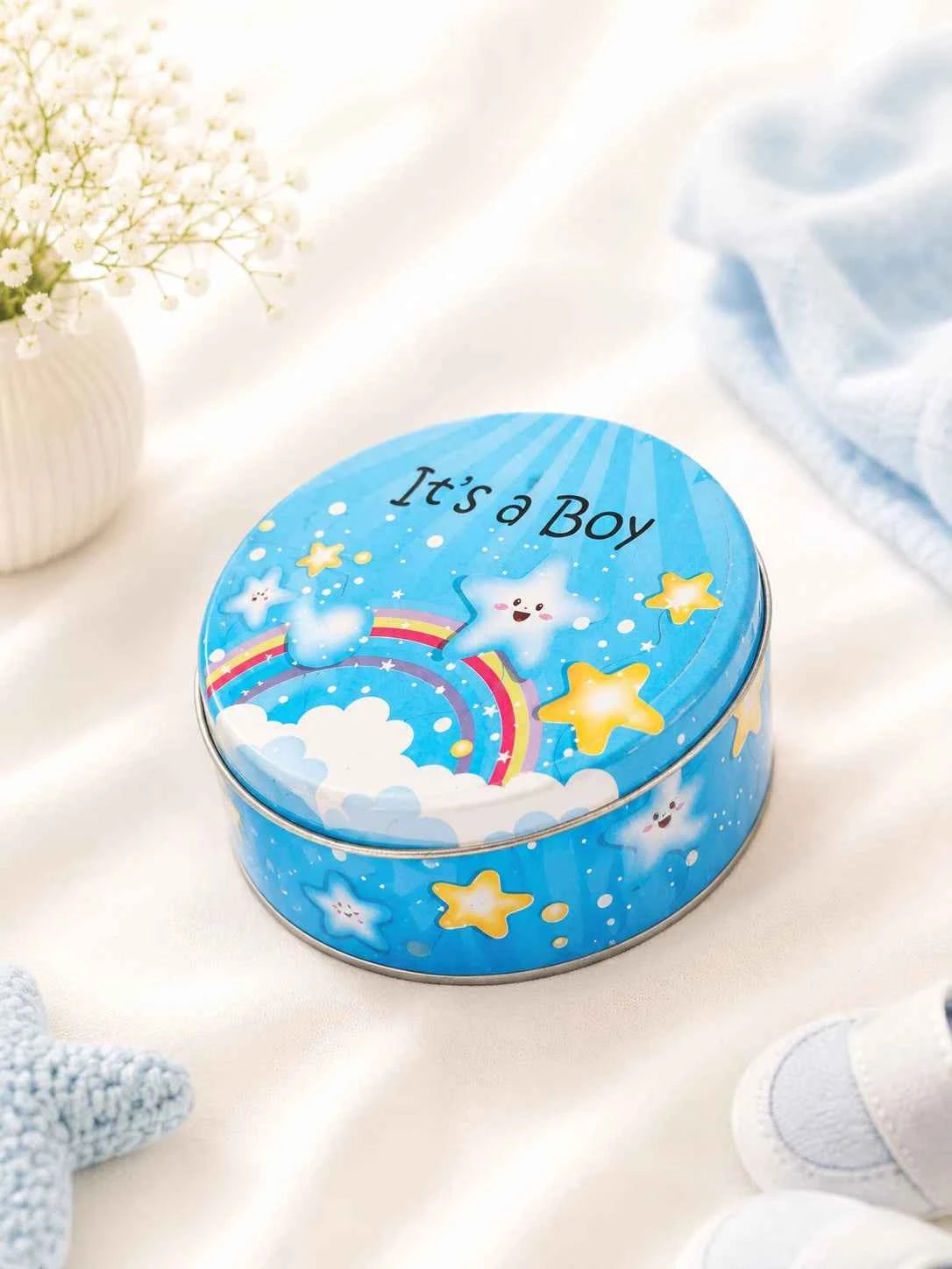 Baby Boy Sweet Tin Box – Customized Birth Giveaway Packaging