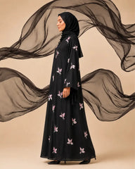 Zahra Floral Embroidered Black Abaya