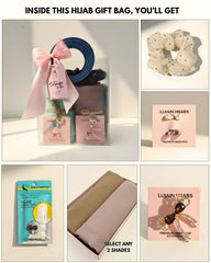2 Hijabs Leather Handle Gift Bag | Elegant Hijab Duo with Accessories